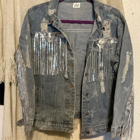 Jean Jacket- Stars & Shimmering Fringe - Picture 7 of 11